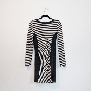 Tart White Gray Striped Ruched Fitted Dress size Medium